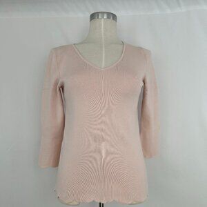 Talbots V-neck Scalloped Hem Pink Cozy 3/4 Sleeve Size Small